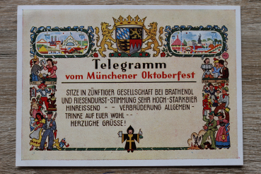 AK München / 1950 / Telegramm Oktoberfest / Künstler Karte / Bayern Wappen